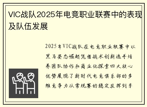 VIC战队2025年电竞职业联赛中的表现及队伍发展